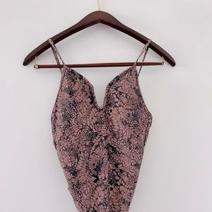 NEW Vero Moda One-Piece Swimsuit with Low Back in Taupe Snake Print